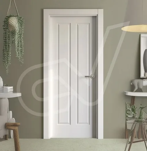 Puerta blanca con plafón vertical en una sala de estar